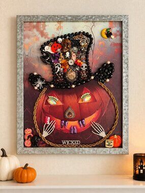 Designs by Betty Halloween Pumpkin Witch Hat Jewelry Art Framed 17½ Inch